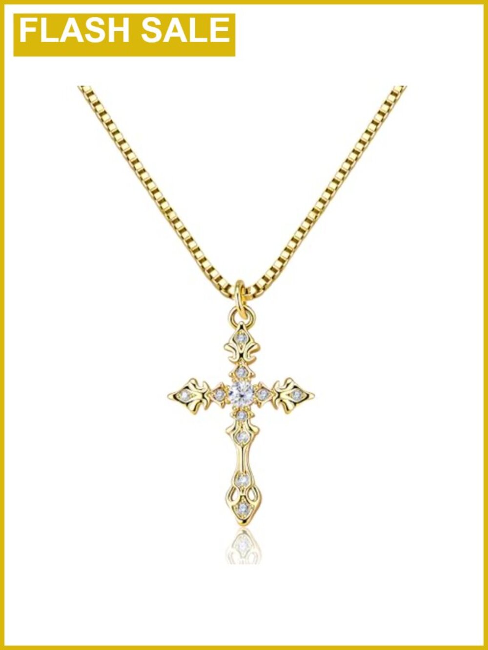 14K Gold Plated CZ Cross Pendant Necklace Dainty Chain